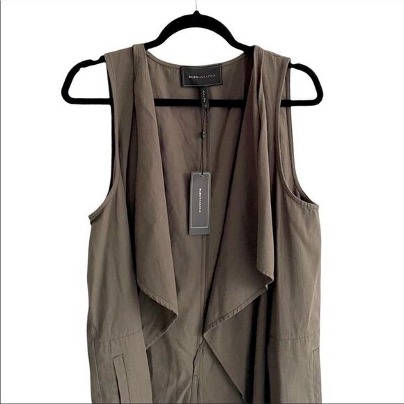 Bcbgmaxazria Olive Green 2-Pc Set Sleeveless Tank Top Sleeveless Long Vest 8 M - Picture 4 of 9